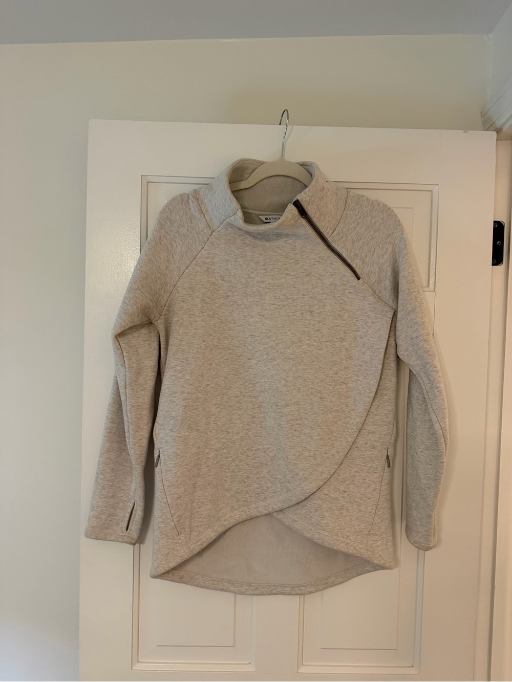Athleta Light Heather Gray Asymmetrical Zip Pullover